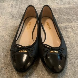 Prada Black Leather Cap-Toe Ballerina Flats (Size 8)